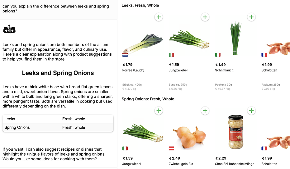 Ask about product differences - leeks vs spring onions