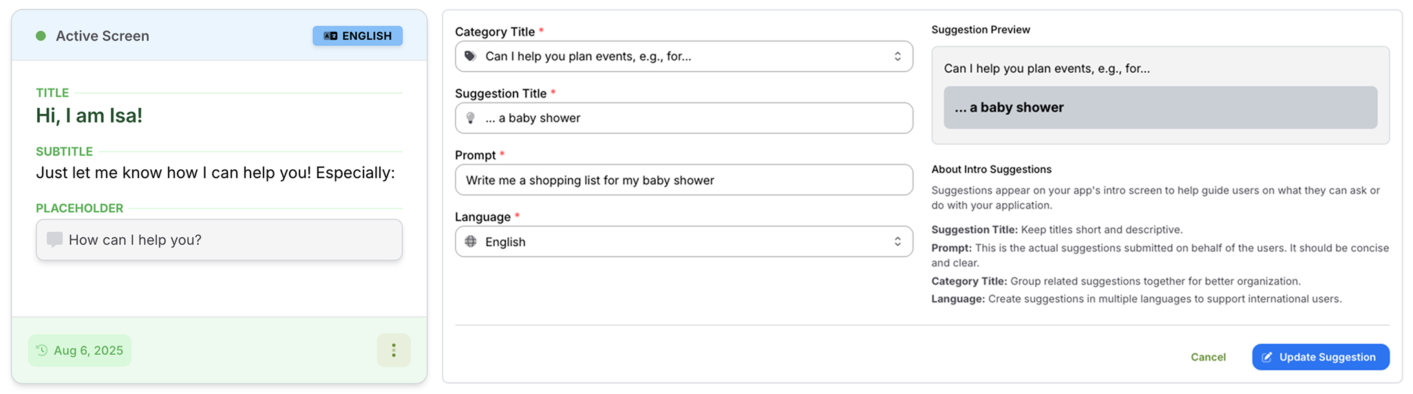 Configure Welcome Message and Conversation Starters Interface