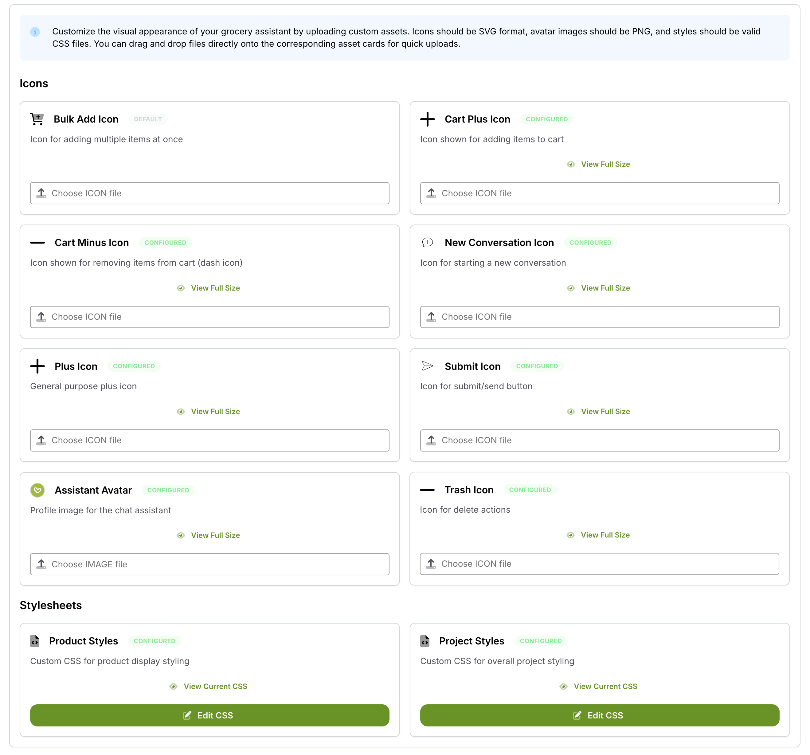 Customise Styles Interface